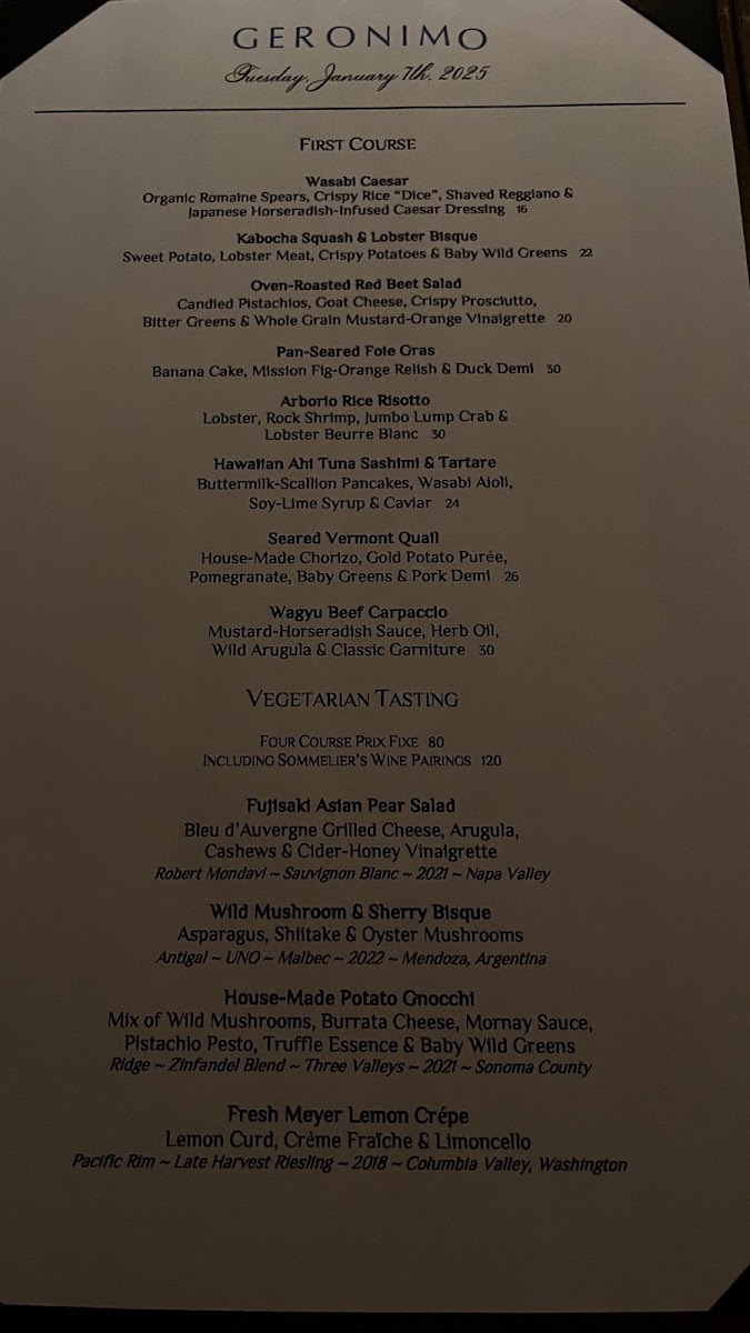 Menu - Geronimo photo 2