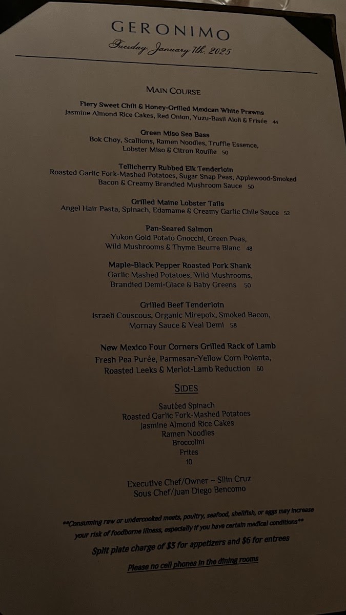 Menu - Geronimo photo 5